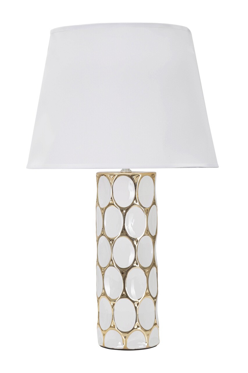 Lampa de masa, Glam Carv, Mauro Ferretti, 1 x E27, 40W, Ø34.5 x 56 cm, ceramica/fier/textil, alb/auriu - imagine 5